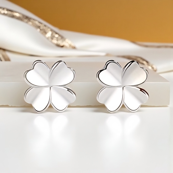 S925 Silver Four-Leaf Clover Stud Earrings Dainty Trendy Lucky Charm Jewelry - Picture 10 of 12